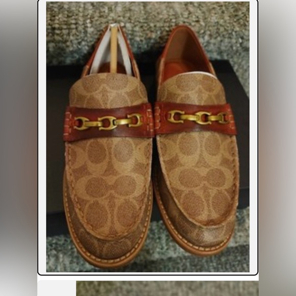 Coach Shoes - New never worn Coach Brown/Tan Signature Canvas Leather Chain Loafers